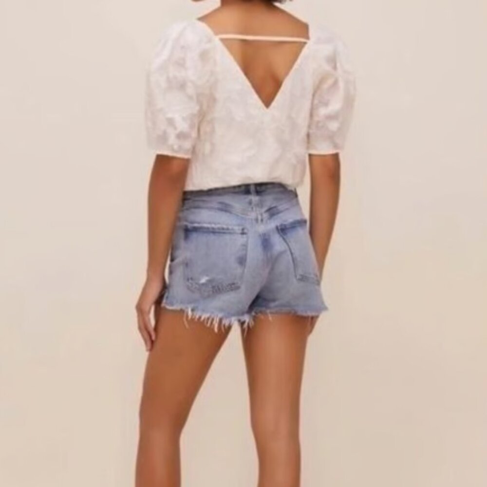 ASTR Colby Puff Sleeve Ivory Bodysuit Size Small